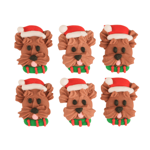 Dog with Santa Hat & Scarf Royal Icing Decorations (Bulk) - CaljavaOnlineY2435Cupcake Decorations