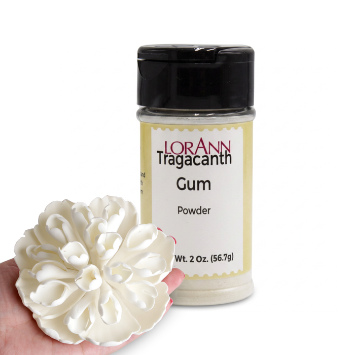 Front packaging view of 2 oz Pure Gum Tragacanth Powder jar for cake decorating