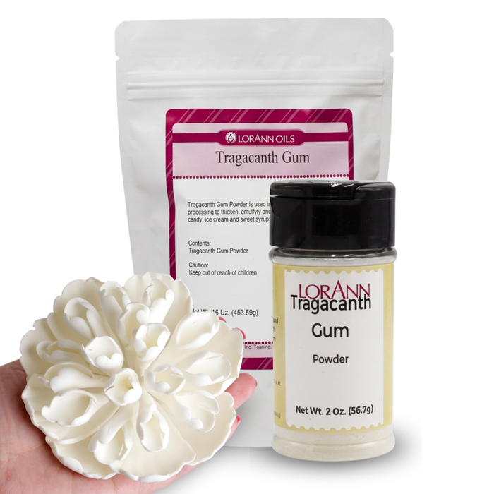 Gum Tragacanth Powder jar used to harden fondant into high-strength gum paste for sugar flowers