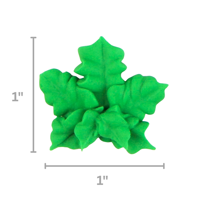 Close-up of 1-inch hand-piped marijuana leaf royal icing decorations with detailed green leaf accents.