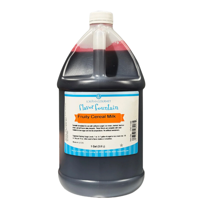 Bulk 1 gallon LorAnn Fruity Cereal Milk flavoring base for commercial kitchens