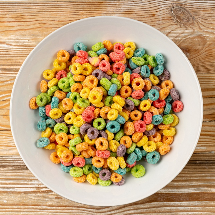 Fruity Cereal Milk flavor fountain packaging options in 4oz, quart, and gallon by LorAnn