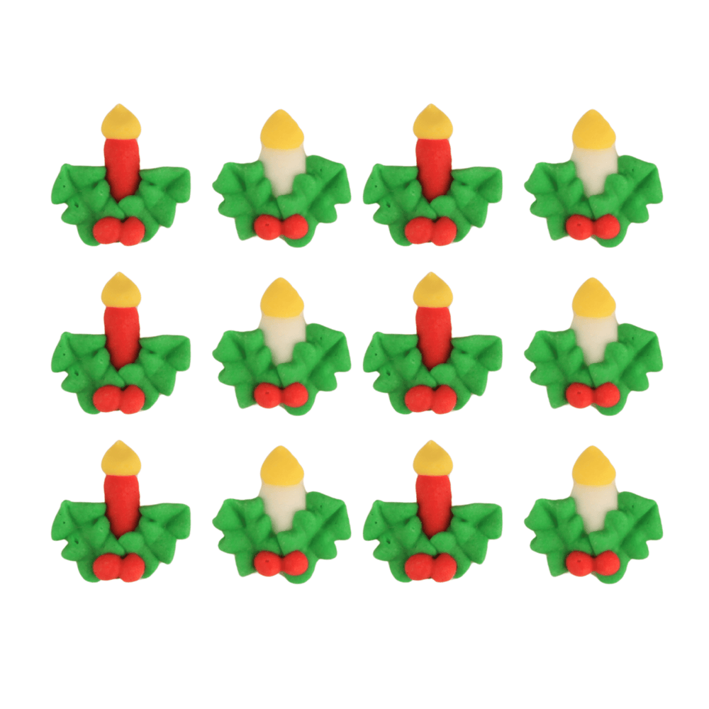Mini Candle with Holly Leaves Royal Icing Decorations (Bulk) - CaljavaOnlineY2439Cupcake Decorations