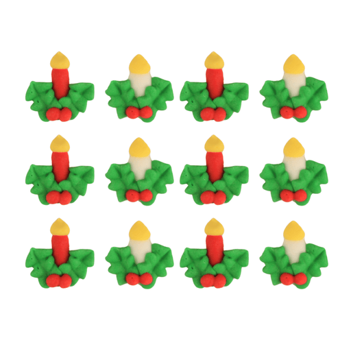 Mini Candle with Holly Leaves Royal Icing Decorations (Bulk) - CaljavaOnlineY2439Cupcake Decorations