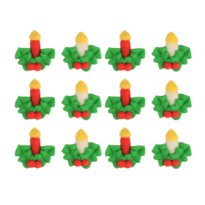 Mini Candle with Holly Leaves Royal Icing Decorations (Bulk) - CaljavaOnlineY2439Cupcake Decorations