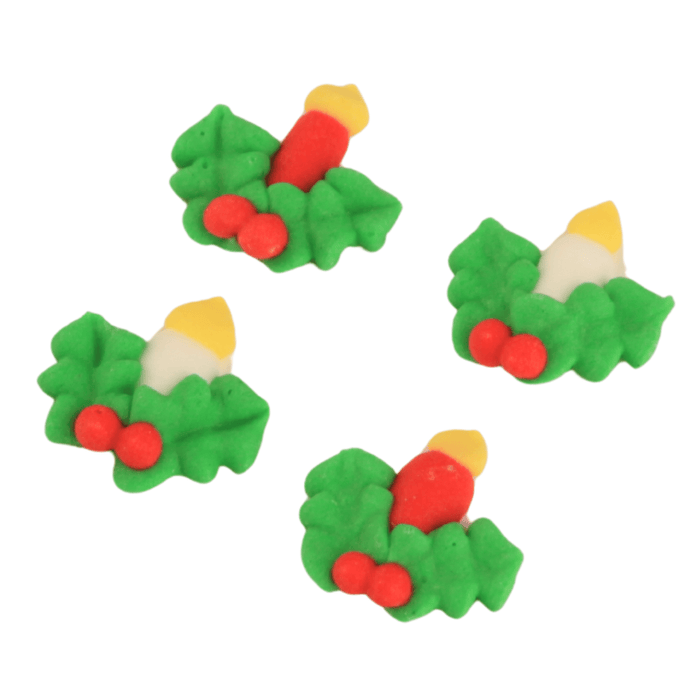 Mini Candle with Holly Leaves Royal Icing Decorations (Bulk) - CaljavaOnlineY2439Cupcake Decorations