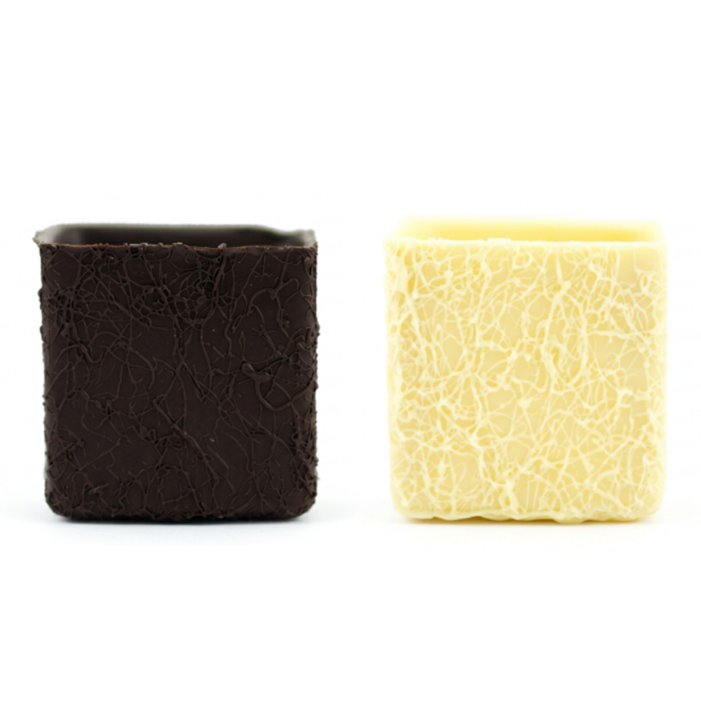 2-inch molded textured chocolate boxes edible shells for pastry chefs and catering dessert displays