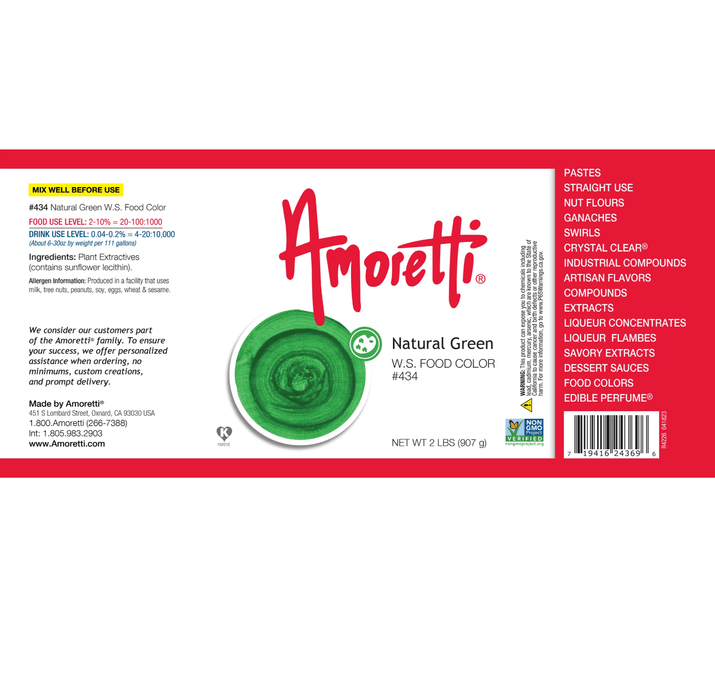 Natural Green Food Color - Water Soluble by Amoretti - CaljavaOnlineAMRTI-434-2OZColors