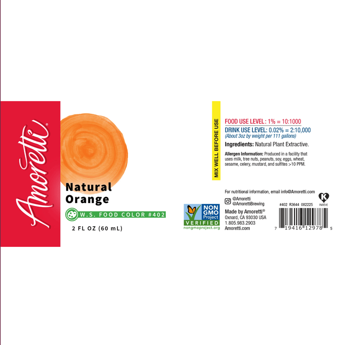 Natural Orange Food Color - Water Soluble by Amoretti - CaljavaOnlineAMRTI-402-2OZColors