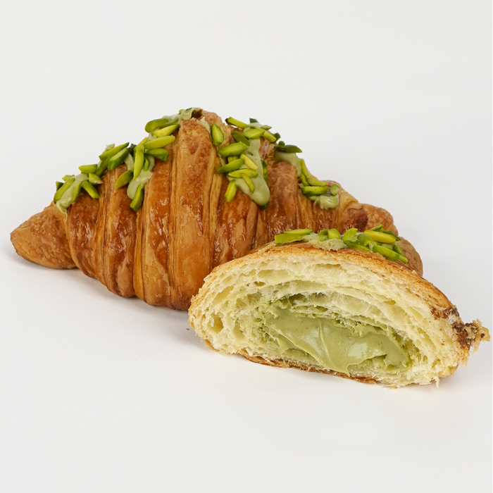 Handmade croissants with a creamy Amoretti pistachio ganache center