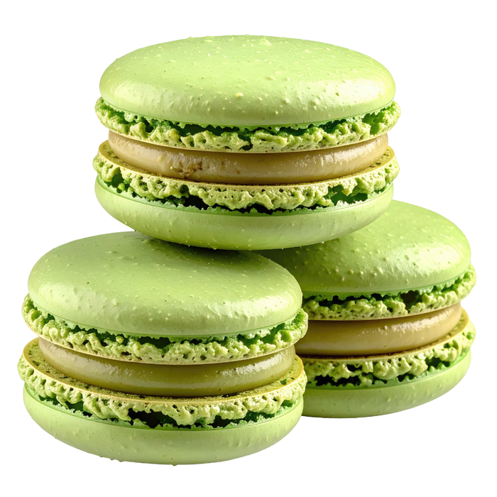 Handmade macarons with a creamy Amoretti pistachio ganache center
