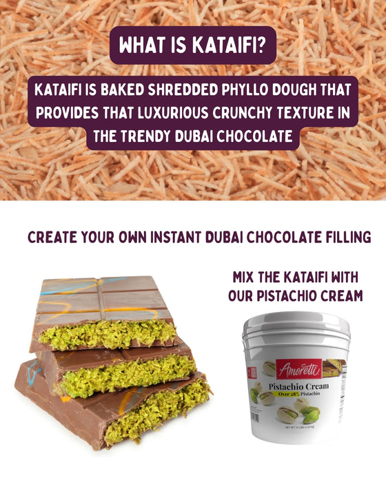 Make trending Dubai chocolate desserts using premium kataifi dough. Perfect crunch for bars, pastries, and plated desserts by Caljava