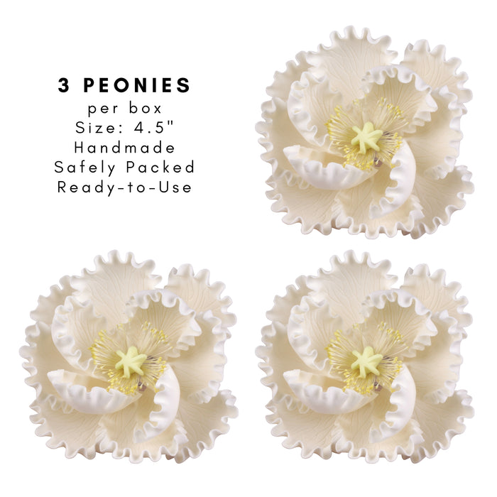 Ready-made white peony sugar flower cake topper for elegant wedding cakes