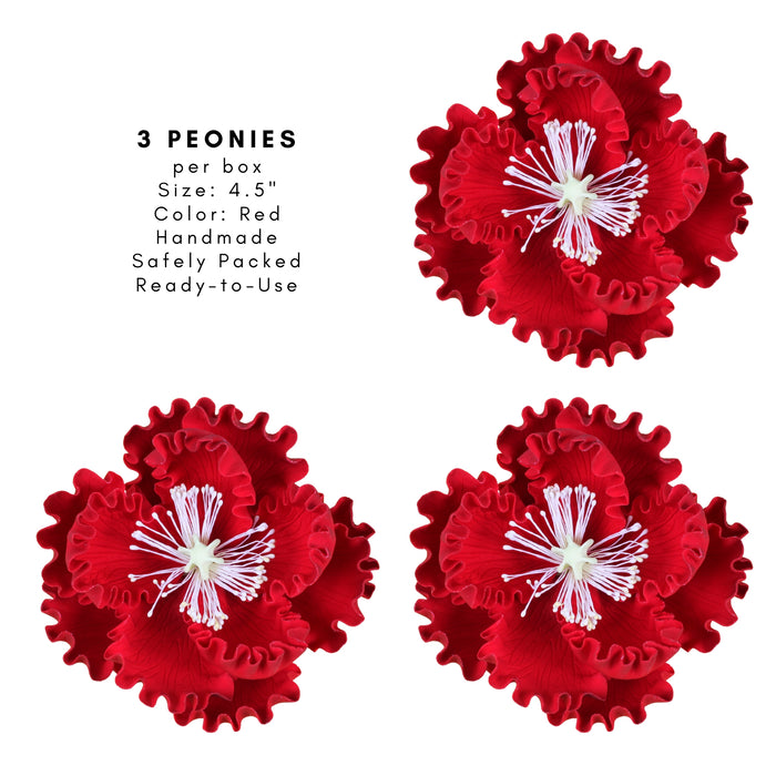 Red peony sugar flower made of gum paste for cake decorating wedding cakes by caljava