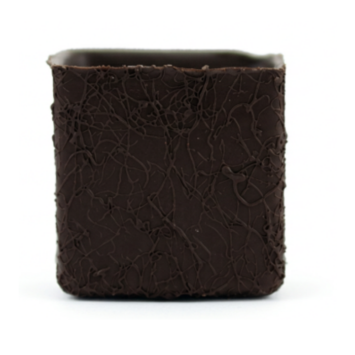2-inch dark chocolate textured boxes for filling with mousse, ganache, and pastry cremes