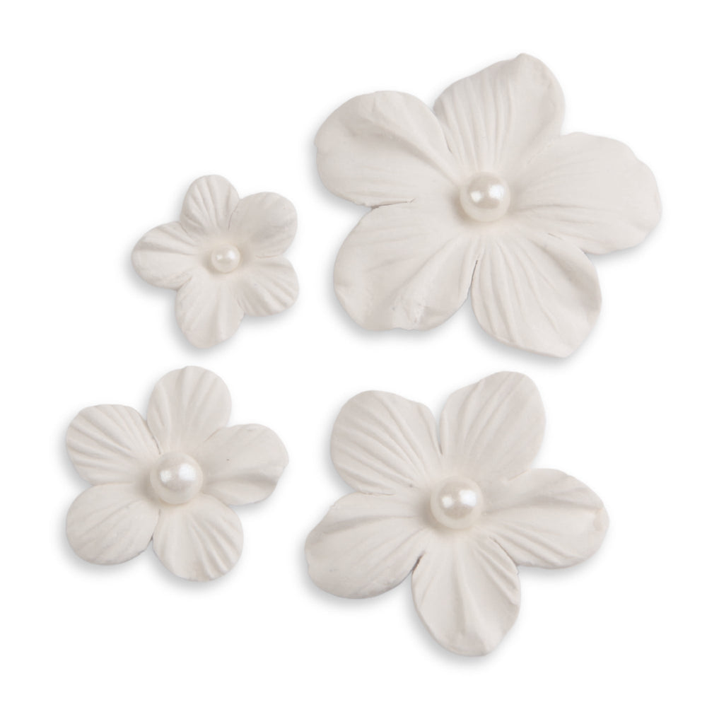 White Blossoms w/ Pearl Centers - CaljavaOnlineWRP5-5CMWHGumpaste Flowers