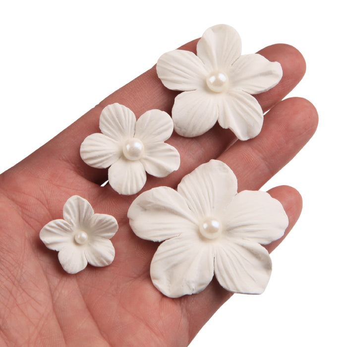 White Blossoms w/ Pearl Centers - CaljavaOnlineWRP5-5CMWHGumpaste Flowers