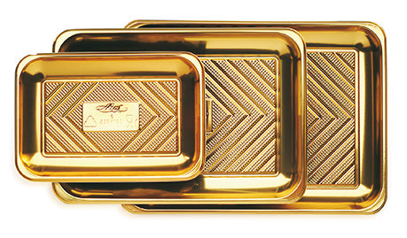 Gold Kado Pastry Trays great for pastries, sandwiches, cakes, cupcakes, appetizers, hors d'oeuvres, cookies, brownies, sushi, savory items, and other edible food products. Wholesale food protection for bakery and restaurants.