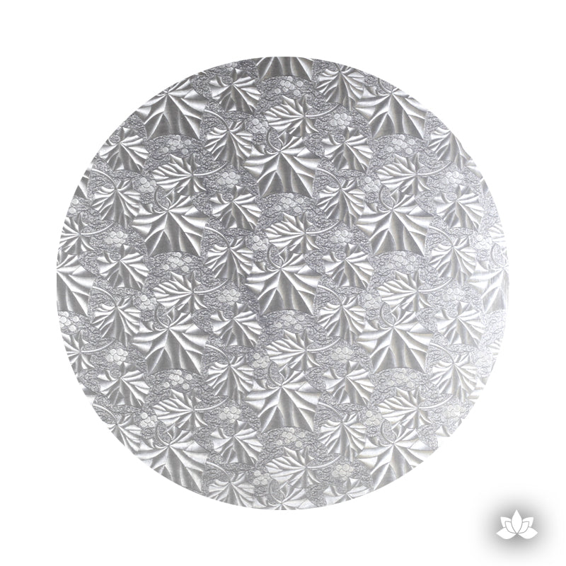 1/2 inch round silver foil cake drum for anniversary and party cakes. Silver Foil Cake Drum for cake decorating your own cakes. Cake Boards