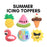 Summer Themed Royal Icing Toppers handmade ready-to-use for decorating cupcakes, chocolates, candy, cakes, brownies, cookies, macarons. Edible toppers made of sugar for decorating desserts.  Beach, Flamingo, Watermelon, Ice Cream, Pineapple, Sun.