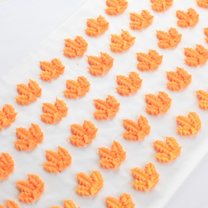Fall Leaves Royal icing toppers ready to decorate cupcakes, cookies, chocolates, cakes, candy and more. Edible sugar toppers hand piped designs.