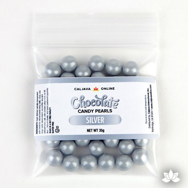 Silver Chocolate Candy Pearls cake decorations perfect for cake decorating cakes and cupcakes. Wholesale cake supply. Caljava