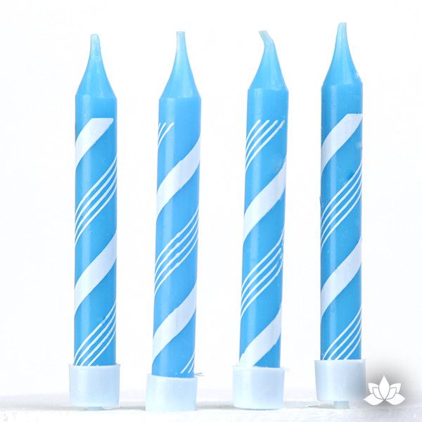 Blue Peppermint Striped Candles with White Stripes