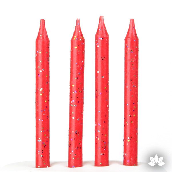 Red Glitter Birthday Candles —
