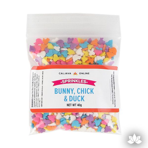Give your cupcake it's finishing touch with these Bunny, Chick, & Duck Sprinkles.  Perfect for Easter celebrations, these fun colorful sprinkles are great on Easter cupcakes, Easter cakes, cookies and brownies.  Easily decorate your creation.  Just sprinkle all over and enjoy!