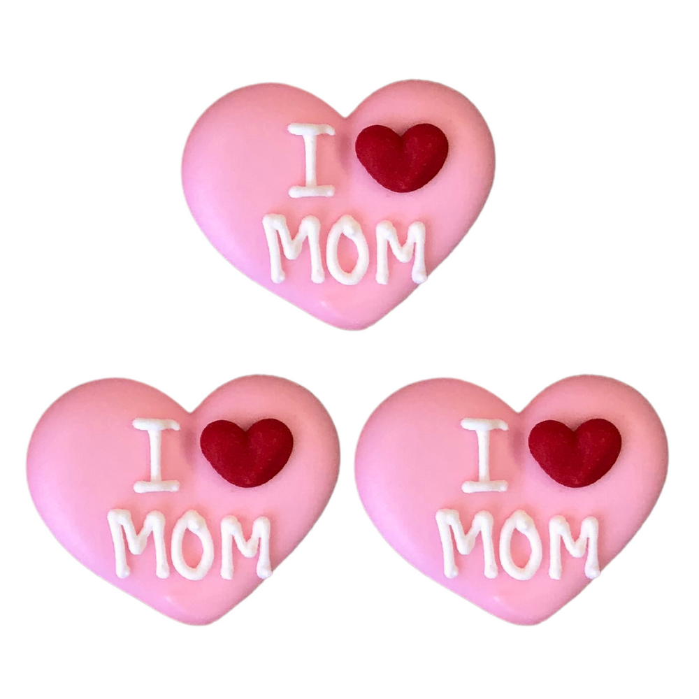 Mother's Day I Love Mom Royal Icing Toppers great for decorating cupcakes, cookies, cakes, candy and chocolates.