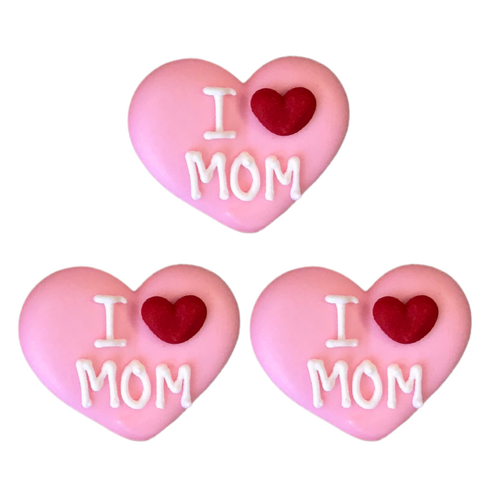 Mother's Day I Love Mom Royal Icing Toppers great for decorating cupcakes, cookies, cakes, candy and chocolates.
