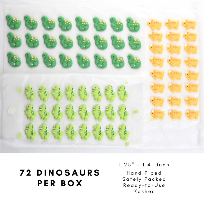 Dinosaur Royal Icing Toppers great for decorating your own chocolates, candy, cupcakes, cakes, cookies and more. Edible Icing Toppers hand piped ready to use out of the box. Great for boys birthdays. Caljava
