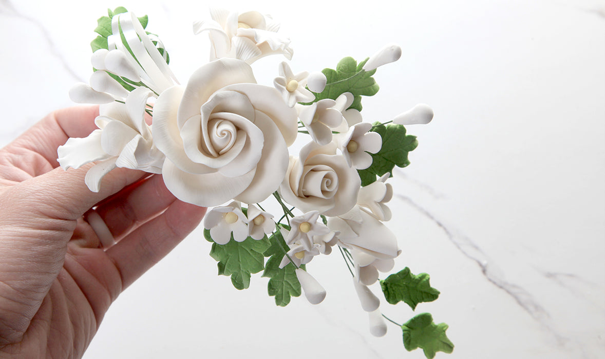 Large Tea Rose Spray - White (Single)