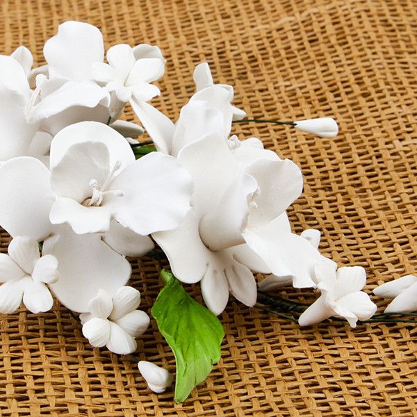 Cooktown Orchid Sprays in White are gumpaste sugarflower cake decorations perfect as cake toppers for cake decorating fondant cakes and wedding cakes. Caljava wholesale cake supply.