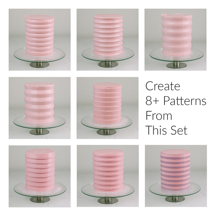 Acrylic Icing Combs provide ribbon patterns when used as a scraper when frosting your buttercream cakes.  Achieve that detailed "ribbon" or layered look with these versatile patterned icing combs.