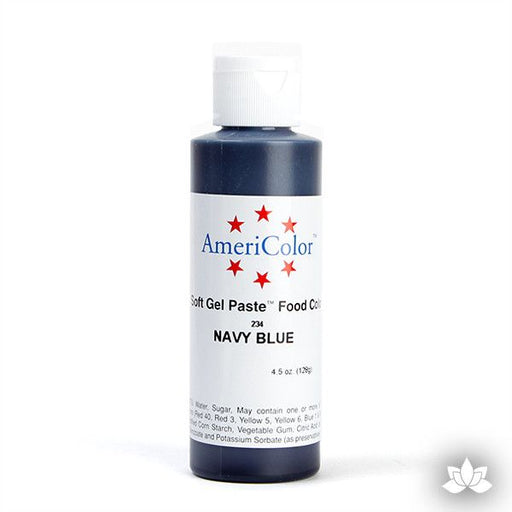Navy Blue AmeriColor Soft Gel Paste Food Color 4.5 oz is perfect for coloring buttercream, icing, and fondant for decorated cakes and cupcakes. Wholesale edible food coloring.