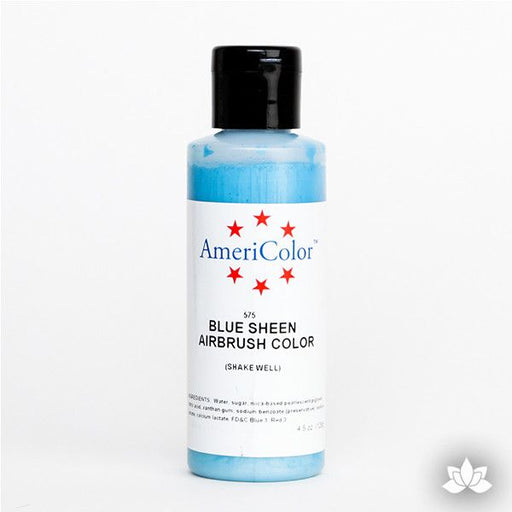 Blue Sheen AmeriMist Air Brush Color 4.5 oz is a highly concentrated air brush color perfect for coloring non-dairy whipped icing, toppings, rolled fondant, gum paste flowers, and buttercream. Wholesale edible air brush color.