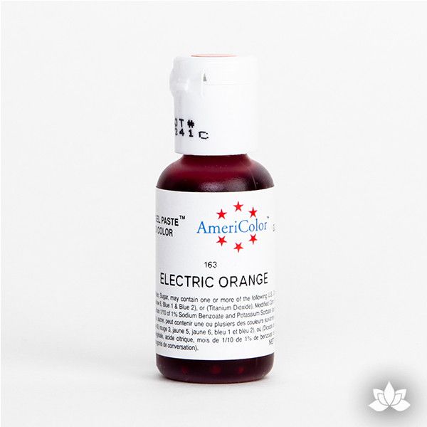 Electric Orange AmeriColor Soft Gel Paste Food Color is perfect for coloring buttercream, icing, and fondant for decorated cakes and cupcakes. Wholesale edible food coloring.