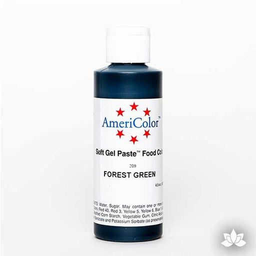 Forest Green AmeriColor Soft Gel Paste Food Color 4.5 oz is perfect for coloring buttercream, icing, and fondant for decorated cakes and cupcakes. Wholesale edible food coloring.