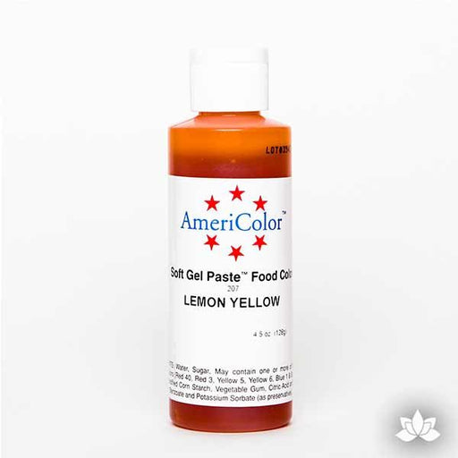 Lemon Yellow AmeriColor Soft Gel Paste Food Color 4.5 oz is perfect for coloring buttercream, icing, and fondant for decorated cakes and cupcakes. Wholesale edible food coloring.