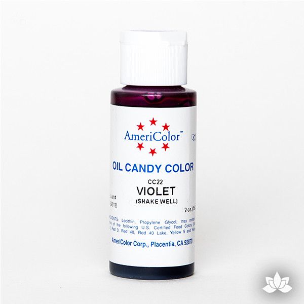Violet Oil-Based Candy Color by AmeriColor perfectly colors chocolate with rich, glossy, and vibrant colors every time. Packaged conveniently into squeeze bottles and is available in 9 colors. Wholesale edible chocolate coloring.