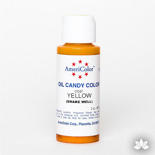 Yellow Oil-Based Candy Color by AmeriColor perfectly colors chocolate with rich, glossy, and vibrant colors every time. Packaged conveniently into squeeze bottles and is available in 9 colors. Wholesale edible chocolate coloring.