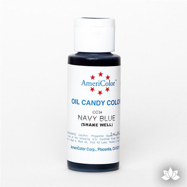 Navy Blue Oil-Based Candy Color by AmeriColor perfectly colors chocolate with rich, glossy, and vibrant colors every time. Packaged conveniently into squeeze bottles and is available in 9 colors. Wholesale edible chocolate coloring.