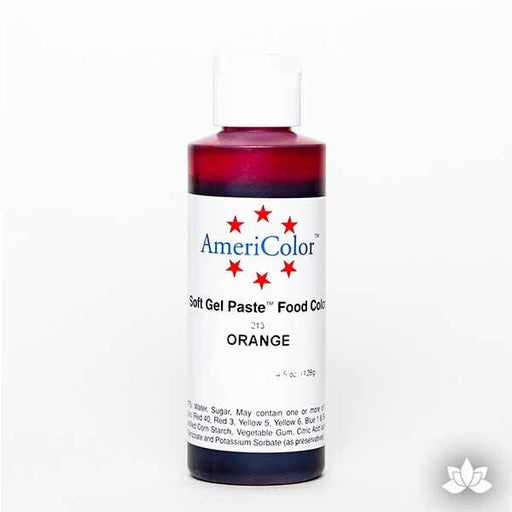 Orange AmeriColor Soft Gel Paste Food Color 4.5 oz is perfect for coloring buttercream, icing, and fondant for decorated cakes and cupcakes. Wholesale edible food coloring.