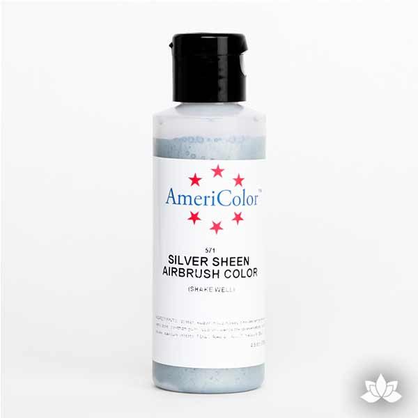 Silver Sheen AmeriMist Air Brush Color 4.5 oz is a highly concentrated air brush color perfect for coloring non-dairy whipped icing, toppings, rolled fondant, gum paste flowers, and buttercream. Wholesale edible air brush color.