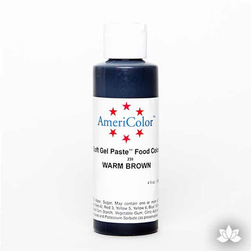 Warm Brown AmeriColor Soft Gel Paste Food Color 4.5 oz is perfect for coloring buttercream, icing, and fondant for decorated cakes and cupcakes. Wholesale edible food coloring.