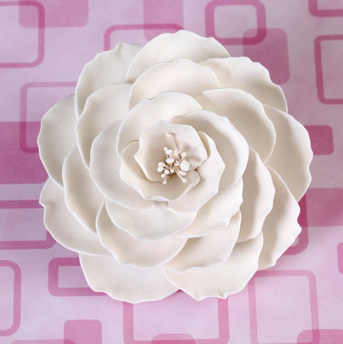 Large White Gumpaste Briar Rose handmade cake decoration.