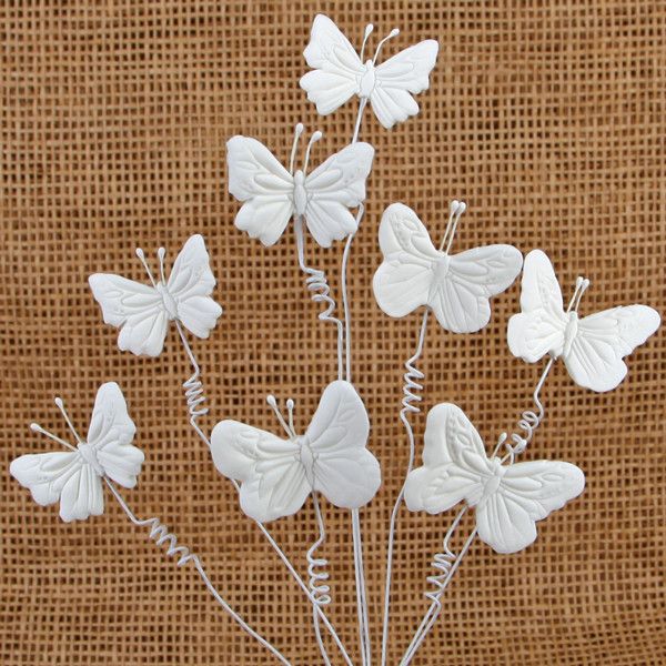 Applique Textured Butterflies with Curlicues - White