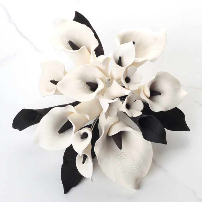 white and black calla lily bouquet White & Black Calla Lily Cake Topper