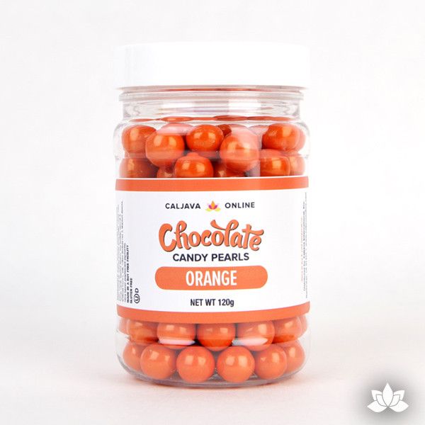 Orange Chocolate Candy Pearls cake decorations perfect for cake decorating cakes and cupcakes. Wholesale cake supply. Caljava